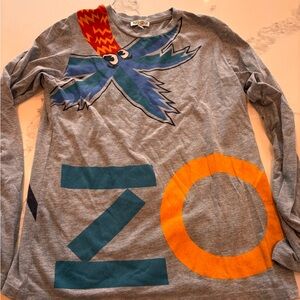 Kenzo Gray Long Sleeve Tee with Blue and Orange Design
